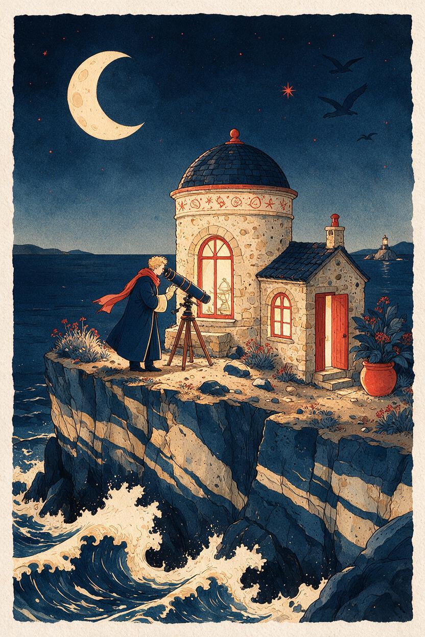 Seedream 5.0 Pro editorial coastal observatory illustration